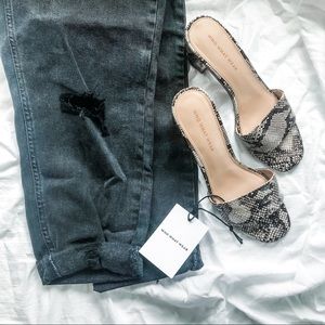 who what wear faux snakeskin mules